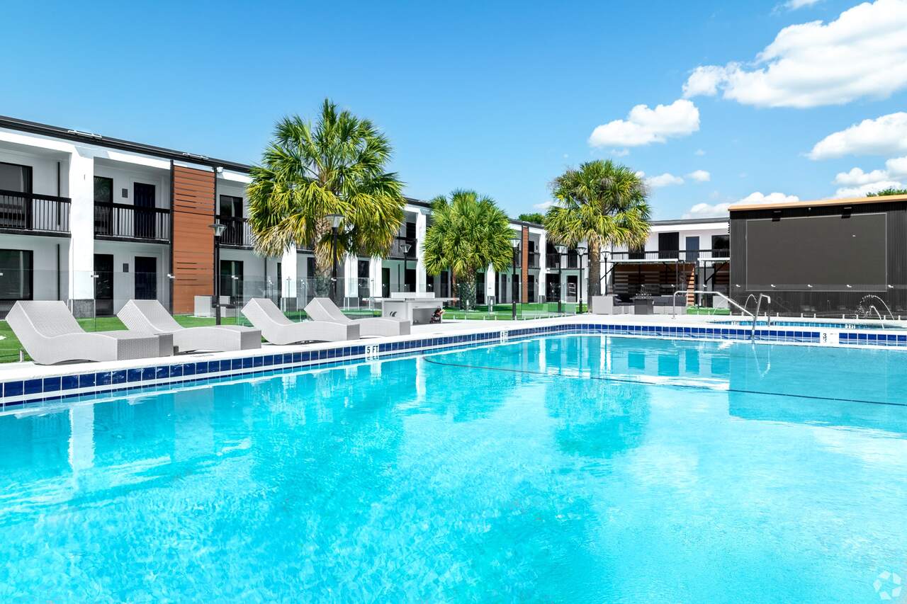 Resort-style pool at The Jade Apartments in Winter Haven